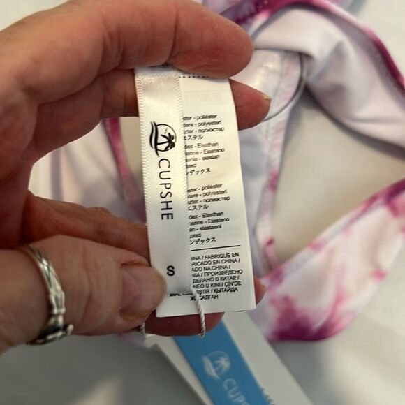 NWT Cupshe size small pink and white tie dye high cut bikini bottoms - Picture 4 of 9